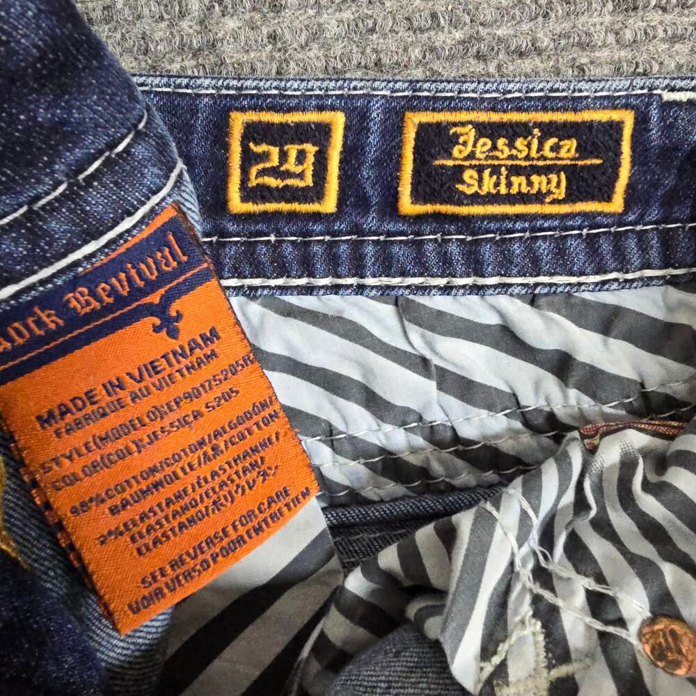 Rock Revival Jessica Skinny Jeans Womens 29 Blue Thick Stitch Flap Pocket - Picture 3 of 8